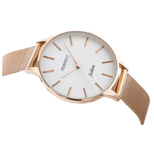 Perfect F355-08 női karóra, rózsaarany fém szíj, ezüst számlap, 36 mm, WR30