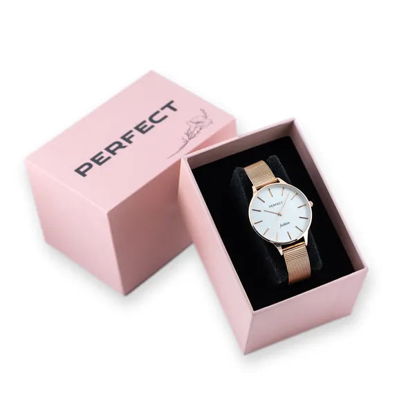Perfect F355-08 női karóra, rózsaarany fém szíj, ezüst számlap, 36 mm, WR30