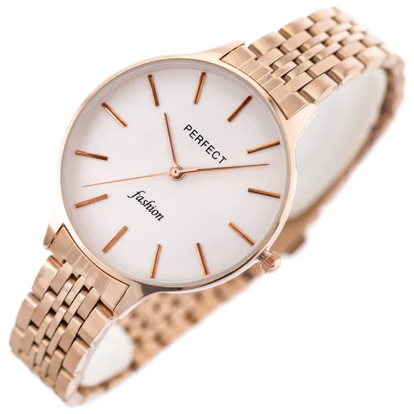 Perfect női kvarc karóra, 36 mm, rózsaarany fémszíj, ezüst számlap, WR30
