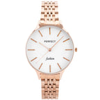 Perfect női kvarc karóra, 36 mm, rózsaarany fémszíj, ezüst számlap, WR30