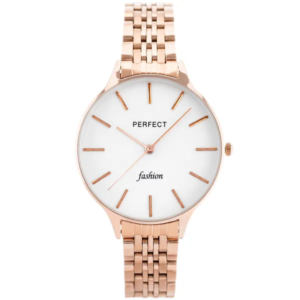 Perfect női kvarc karóra, 36 mm, rózsaarany fémszíj, ezüst számlap, WR30