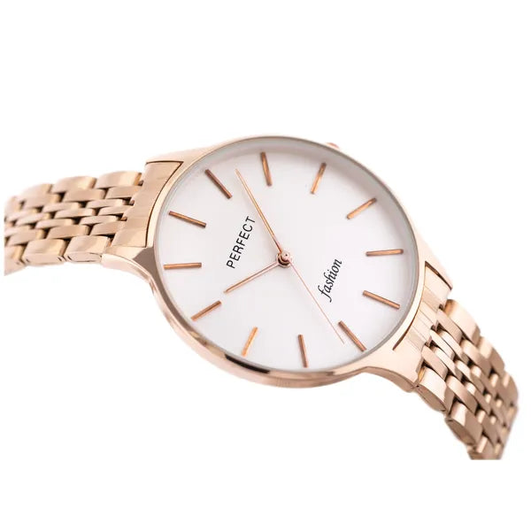 Perfect női kvarc karóra, 36 mm, rózsaarany fémszíj, ezüst számlap, WR30