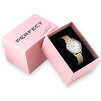 Perfect F374-03 női karóra, arany fémszíj, 34 mm, kvarc, WR30, ezüst számlap