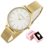Perfect F374-03 női karóra, arany fémszíj, 34 mm, kvarc, WR30, ezüst számlap