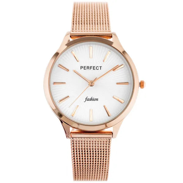 Perfect F367-06 női kvarc karóra, rozéarany szíj, ezüst számlap, 36 mm