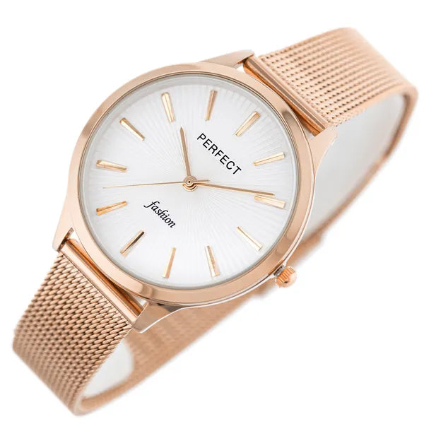 Perfect F367-06 női kvarc karóra, rozéarany szíj, ezüst számlap, 36 mm