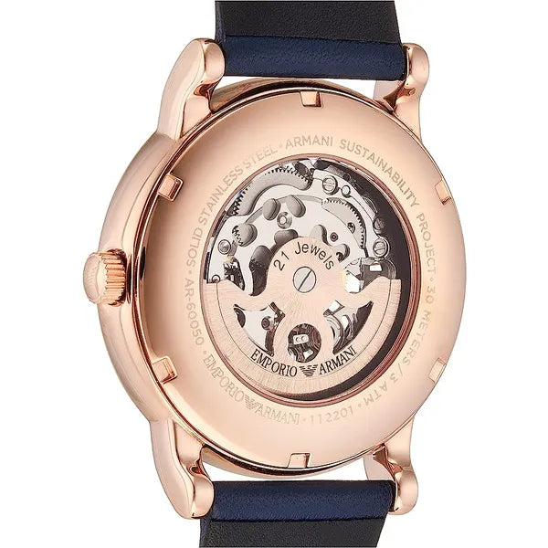 Emporio Armani Luigi AR60050 automata férfi karóra, 43 mm, kék bőr, rózsaarany