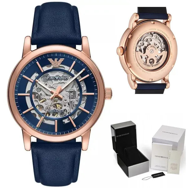 Emporio Armani Luigi AR60050 automata férfi karóra, 43 mm, kék bőr, rózsaarany