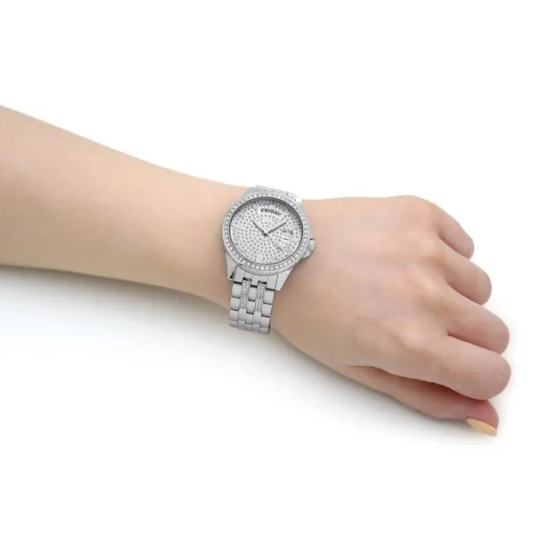 Guess női karóra, ezüst acél, cirkónia, dátum, 38 mm, WR30 (GW0254L1)