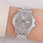 Guess női karóra, ezüst acél, cirkónia, dátum, 38 mm, WR30 (GW0254L1)