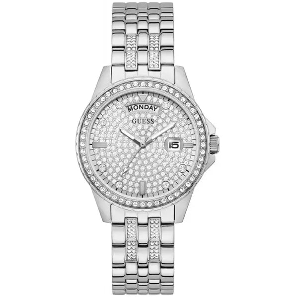 Guess női karóra, ezüst acél, cirkónia, dátum, 38 mm, WR30 (GW0254L1)