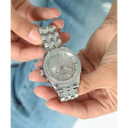 Guess női karóra, ezüst acél, cirkónia, dátum, 38 mm, WR30 (GW0254L1)