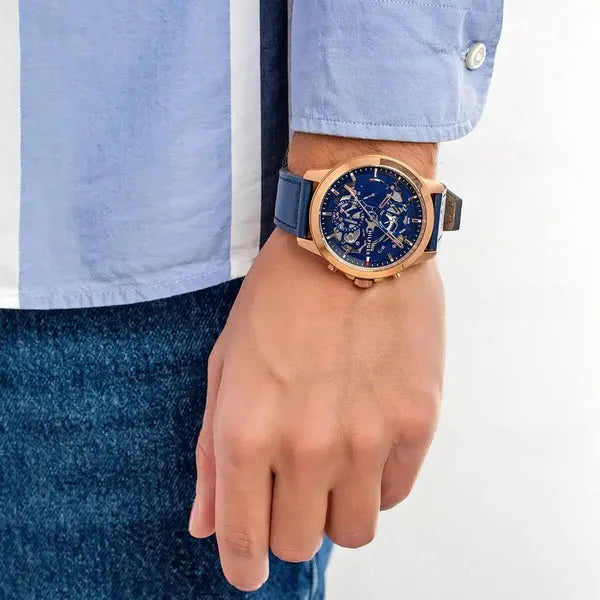 Tommy Hilfiger Henry 1710475 férfi karóra, rózsaarany tok, kék számlap, 5 ATM