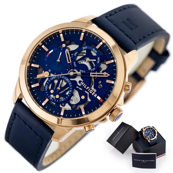 Tommy Hilfiger Henry 1710475 férfi karóra, rózsaarany tok, kék számlap, 5 ATM
