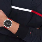 Tommy Hilfiger Luca férfi óra 1710490, piros szilikon szíj, 5 ATM