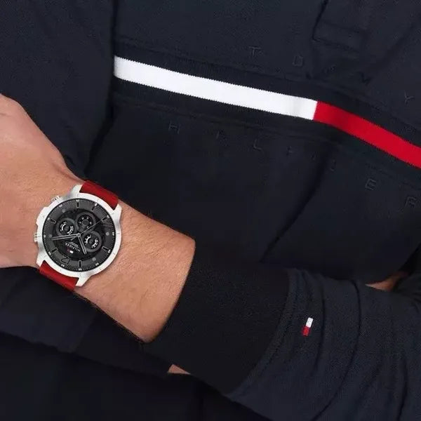 Tommy Hilfiger Luca férfi óra 1710490, piros szilikon szíj, 5 ATM