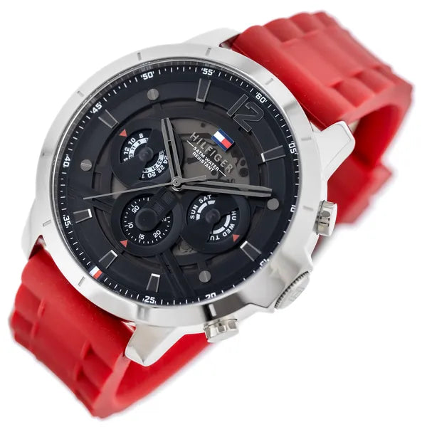 Tommy Hilfiger Luca férfi óra 1710490, piros szilikon szíj, 5 ATM