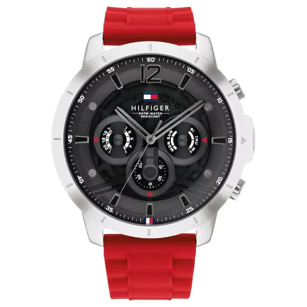 Tommy Hilfiger Luca férfi óra 1710490, piros szilikon szíj, 5 ATM