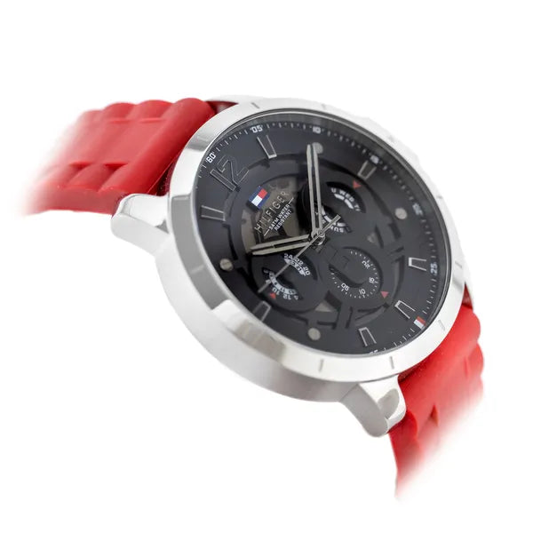 Tommy Hilfiger Luca férfi óra 1710490, piros szilikon szíj, 5 ATM