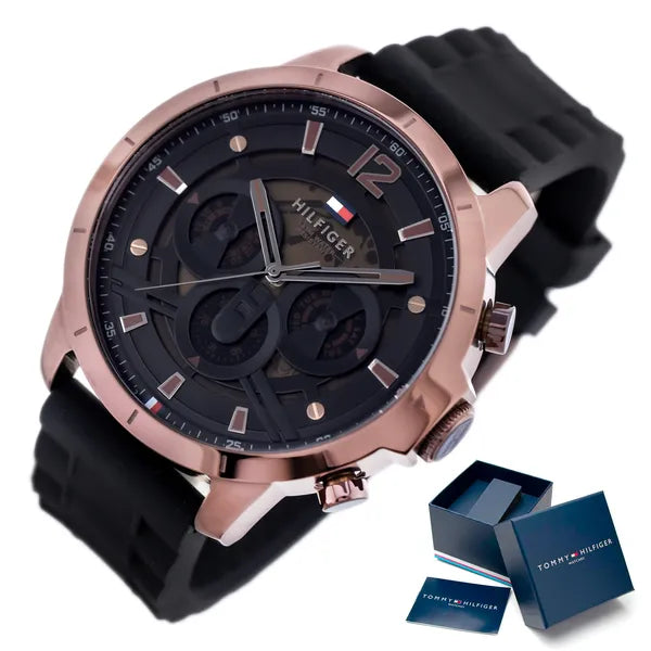 Tommy Hilfiger Luca férfi karóra 1710491, 5 ATM, szilikon szíj, fekete számlap