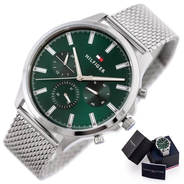 Tommy Hilfiger Ryder férfi karóra, 44 mm, zöld számlap, nemesacél