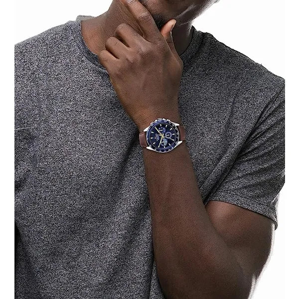 Tommy Hilfiger Owen 1791965 férfi karóra, 46 mm, bőr szíj, kék számlap, WR50