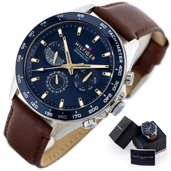 Tommy Hilfiger Owen 1791965 férfi karóra, 46 mm, bőr szíj, kék számlap, WR50