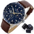 Tommy Hilfiger Owen 1791965 férfi karóra, 46 mm, bőr szíj, kék számlap, WR50