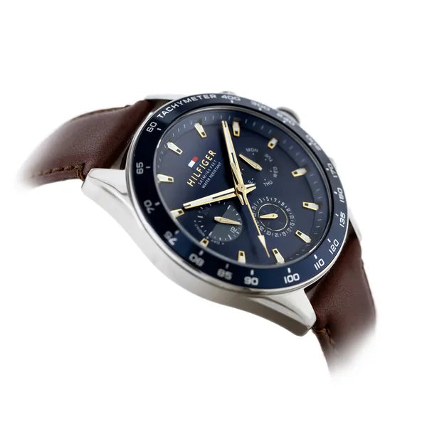 Tommy Hilfiger Owen 1791965 férfi karóra, 46 mm, bőr szíj, kék számlap, WR50