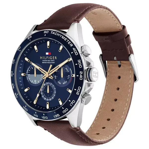 Tommy Hilfiger Owen 1791965 férfi karóra, 46 mm, bőr szíj, kék számlap, WR50
