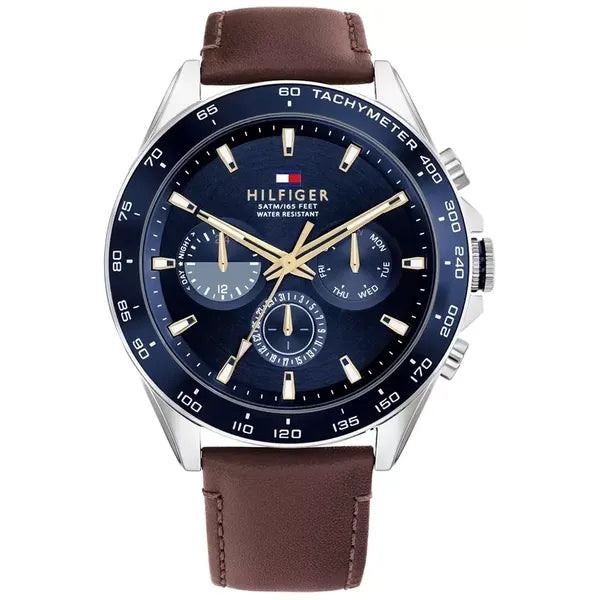 Tommy Hilfiger Owen 1791965 férfi karóra, 46 mm, bőr szíj, kék számlap, WR50