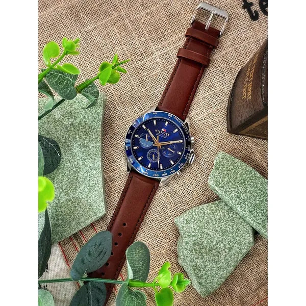 Tommy Hilfiger Owen 1791965 férfi karóra, 46 mm, bőr szíj, kék számlap, WR50