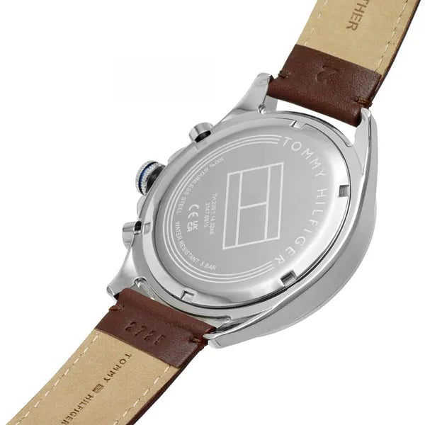 Tommy Hilfiger Owen 1791965 férfi karóra, 46 mm, bőr szíj, kék számlap, WR50