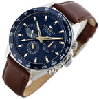 Tommy Hilfiger Owen 1791965 férfi karóra, 46 mm, bőr szíj, kék számlap, WR50