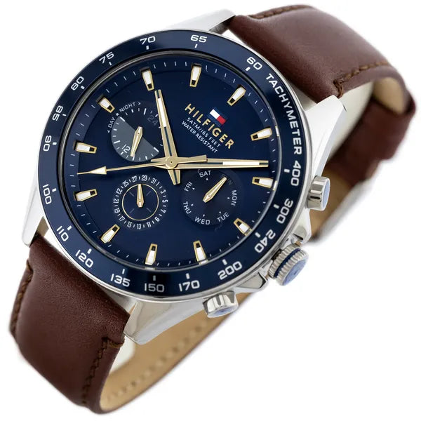 Tommy Hilfiger Owen 1791965 férfi karóra, 46 mm, bőr szíj, kék számlap, WR50