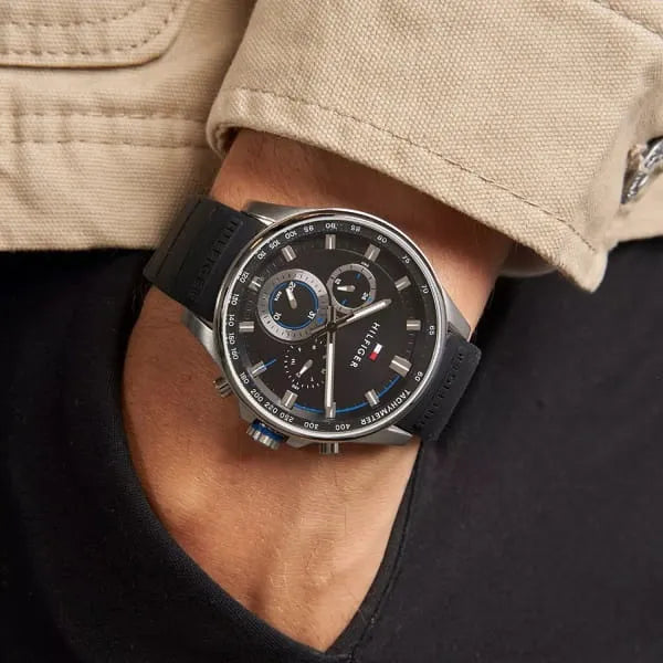 Tommy Hilfiger férfi karóra 1791971, fekete acél, 46 mm, WR50