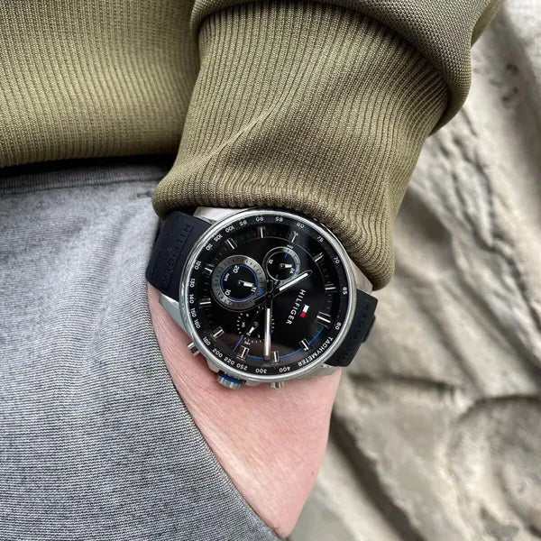 Tommy Hilfiger férfi karóra 1791971, fekete acél, 46 mm, WR50