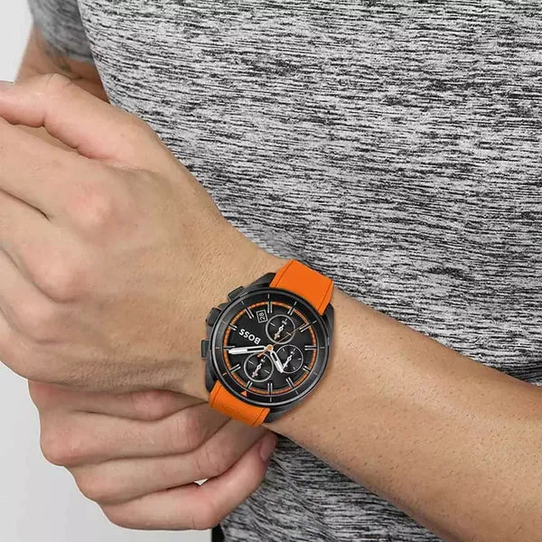 Hugo Boss Volane férfi kronográf karóra 1513957, 44 mm, fekete/narancs, WR50