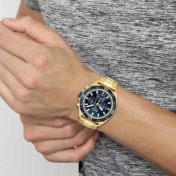 Hugo Boss Energy 1513973 férfi kronográf karóra, arany, kék, 44 mm