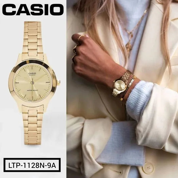 Casio LTP-1128N-9A női karóra, aranyszínű, acél szíj, WR30, dobozzal