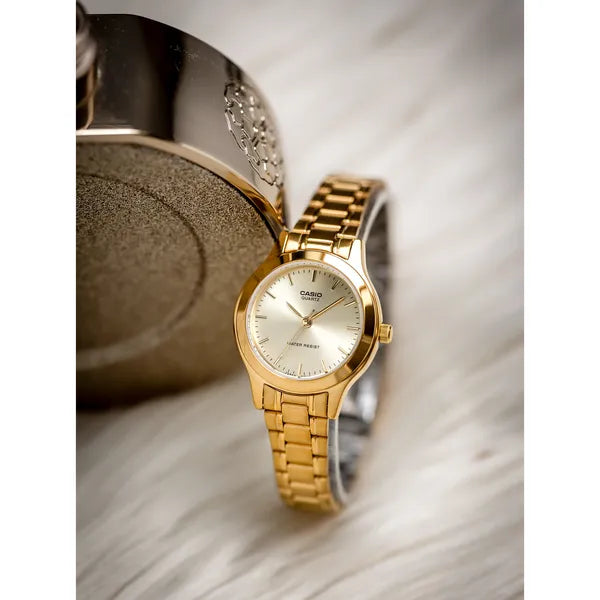 Casio LTP-1128N-9A női karóra, aranyszínű, acél szíj, WR30, dobozzal