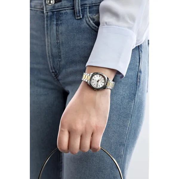 Casio LTP-1302SG-7AV női karóra, ezüst-arany acél, dátum, WR50, 25 mm