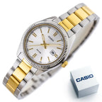 Casio LTP-1302SG-7AV női karóra, ezüst-arany acél, dátum, WR50, 25 mm