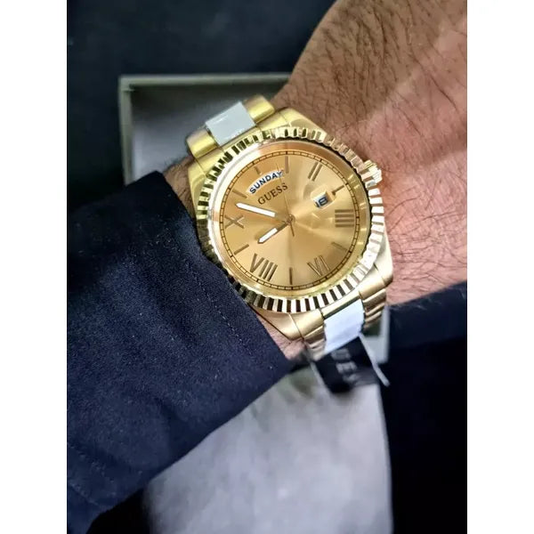 Guess férfi karóra arany acél szíjjal, 42 mm, kvarc, WR30 GW0265G2