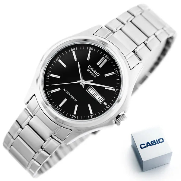 Casio férfi karóra MTP-1239D-1A, fekete számlap, acél szíj, WR30