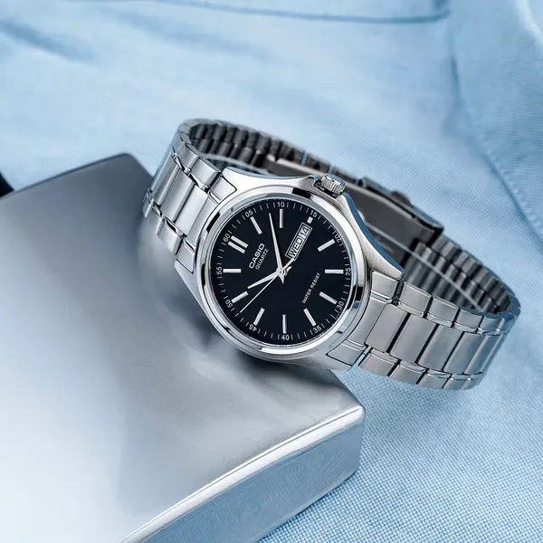 Casio férfi karóra MTP-1239D-1A, fekete számlap, acél szíj, WR30