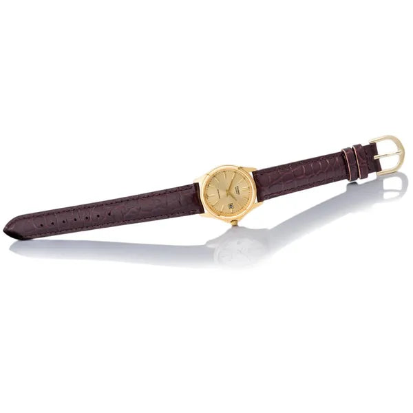 Casio LTP-1183Q-9A női karóra, arany tok 38 mm, barna bőrszíj, dátum
