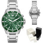 Emporio Armani AR11500 férfi búváróra, 43 mm, acél, zöld, kronográf, 10 ATM