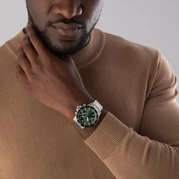 Emporio Armani AR11500 férfi búváróra, 43 mm, acél, zöld, kronográf, 10 ATM