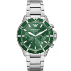 Emporio Armani AR11500 férfi búváróra, 43 mm, acél, zöld, kronográf, 10 ATM